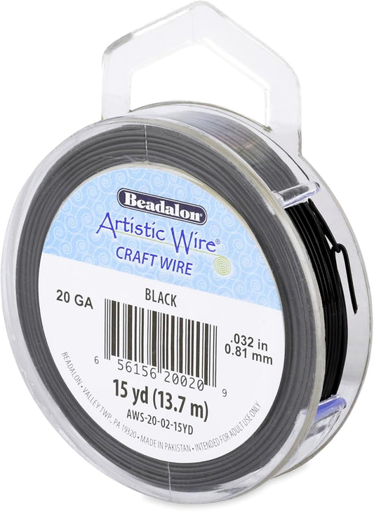 Artistic Wire, 20 Gauge Tarnish Resistant Colored Copper Craft Wire, Black, 15 yd
