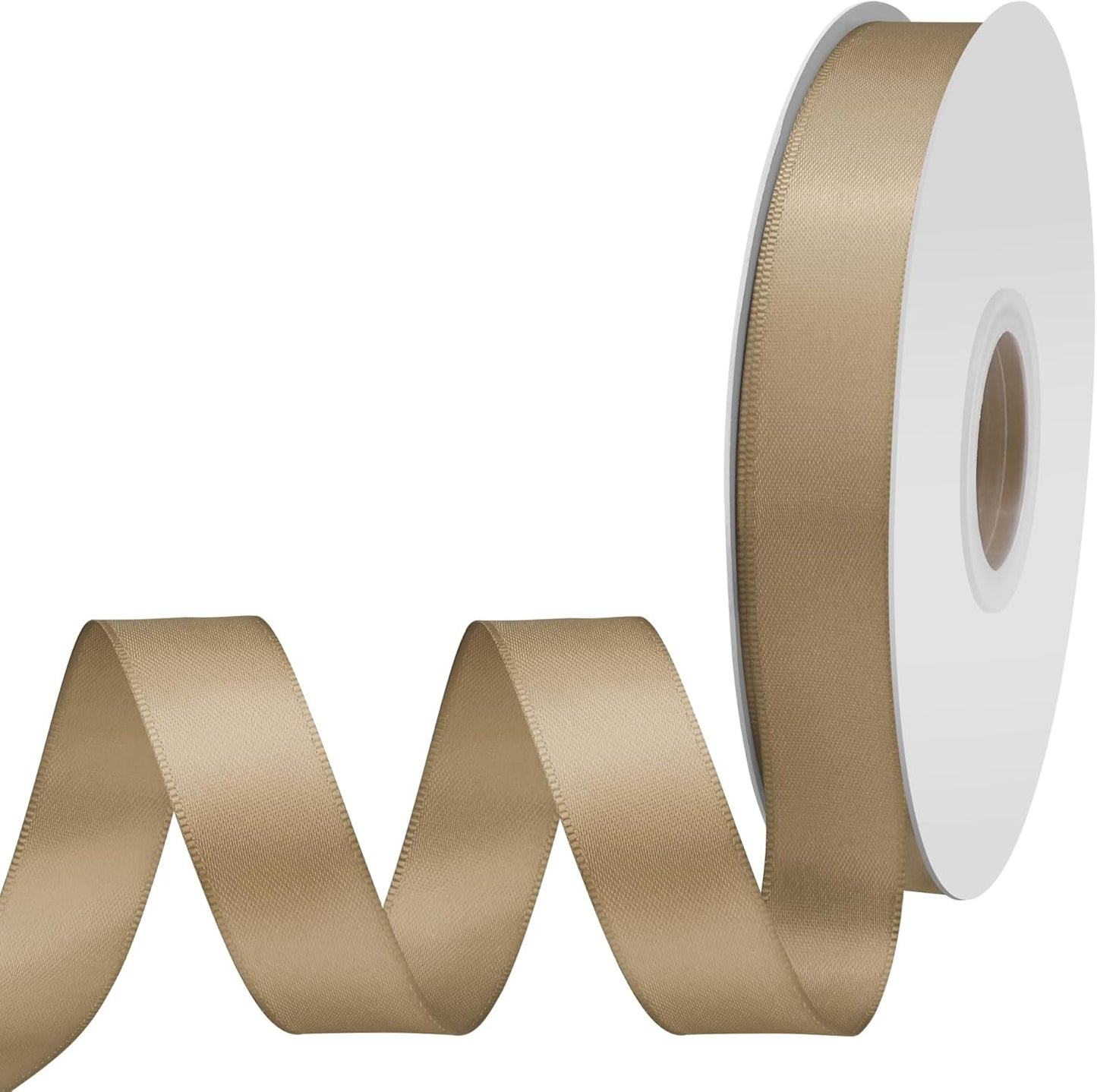 Tan Satin Ribbon 3/4" X 50 Yards Solid Color Double Faced Ribbons Perfect for Crafts Wedding Decor Bow Making Arts Sewing and More