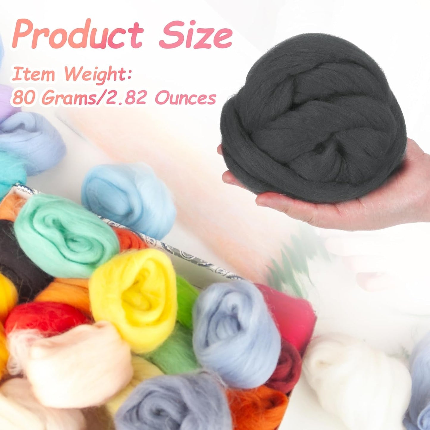 PATIKIL Wool Roving Yarn, 80G/2.82OZ Soft Felting Wool Pure Chunky Roving Yarn Bulk for Needle Felting Knitting Blanket Spinning Weaving DIY Craft, Black Gray