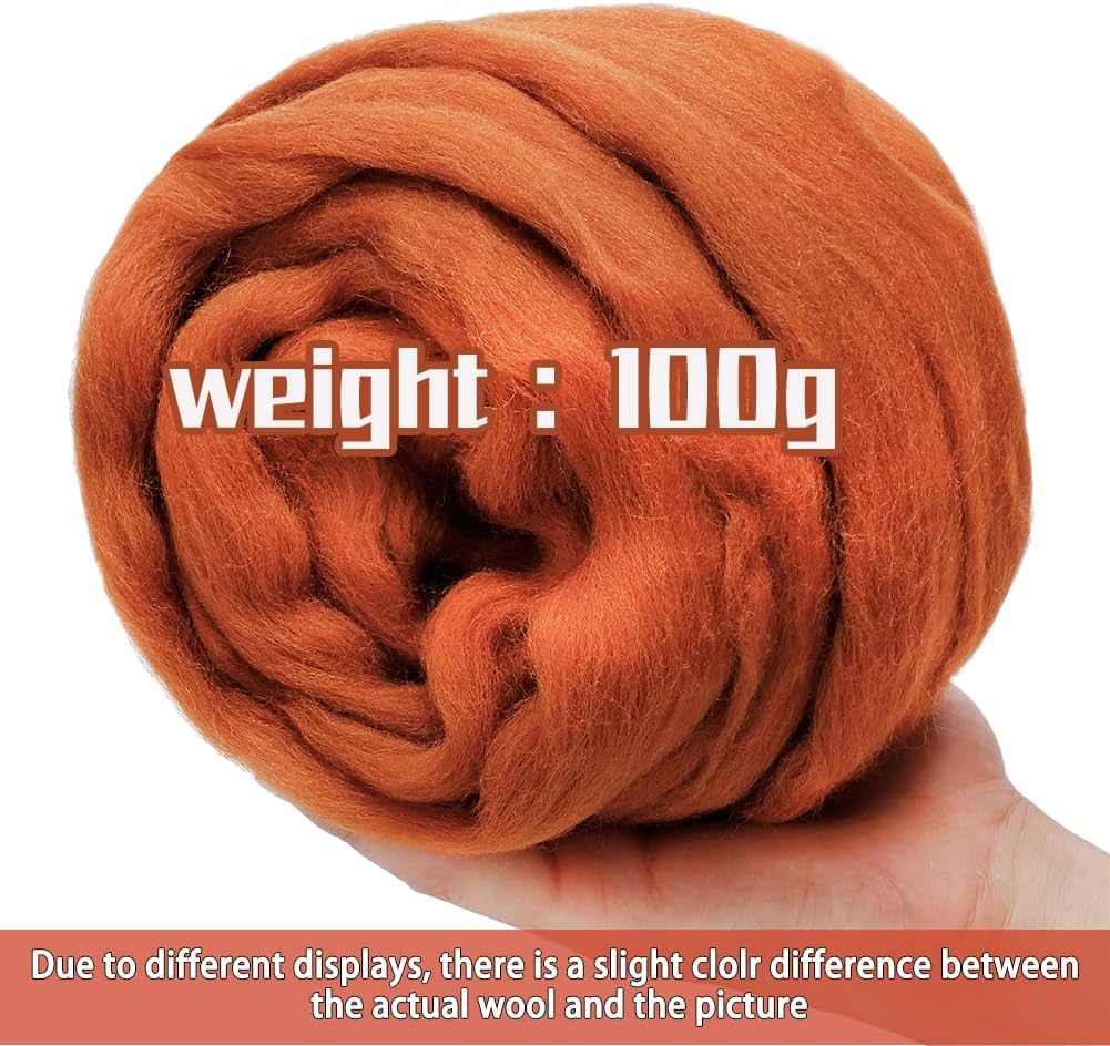 3.53oz Wool Roving Yarn, Wool Felting Supplies, Pure Wool, Chunky Yarn, Spinning Wool Roving for Needle Felting Wet Felting DIY Hand Spinning (Brown)