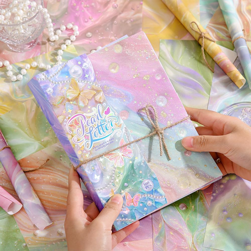 160 Sheets of Pearlescent Scrapbook Paper, journaling Scrapbook Supplies Craft Collage Paper Set, Junk Journal Bullet Journal Poster Room Decor for Card Making Decorative Gifts