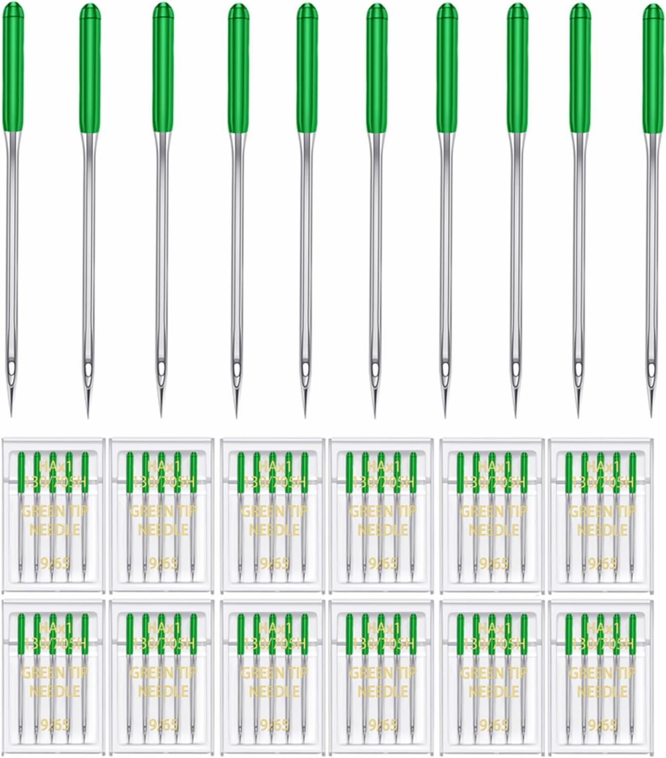HONEYSEW 60 Pieces Sewing Machine Needles Universal Regular Point Machine Needles for Home Sewing Machine Compatible with Singer, Brother and Old Sewing Machine (Green, Size9-60PCS)