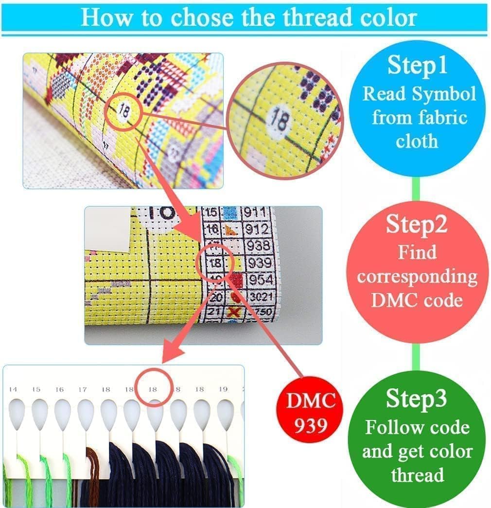 Halloween Stamped Cross Stitch Kits - Skullhead Jack Counted Cross Stitch Kits for Beginners Adults Needlepoint Cross-Stitch Patterns Dimensions Needlecrafts Embroidery Kits Arts and Crafts