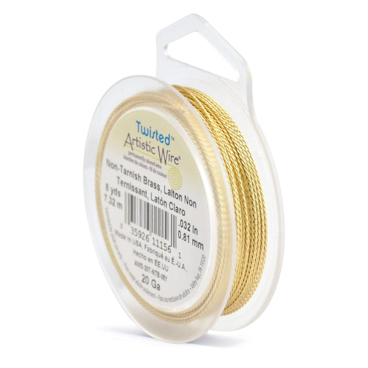 Artistic Wire, 20 Gauge / .81 mm Tarnish Resistant Brass Craft Wire, Round Twist, 8 yd / 7.31 m,AWS-20T-NTB-08Y