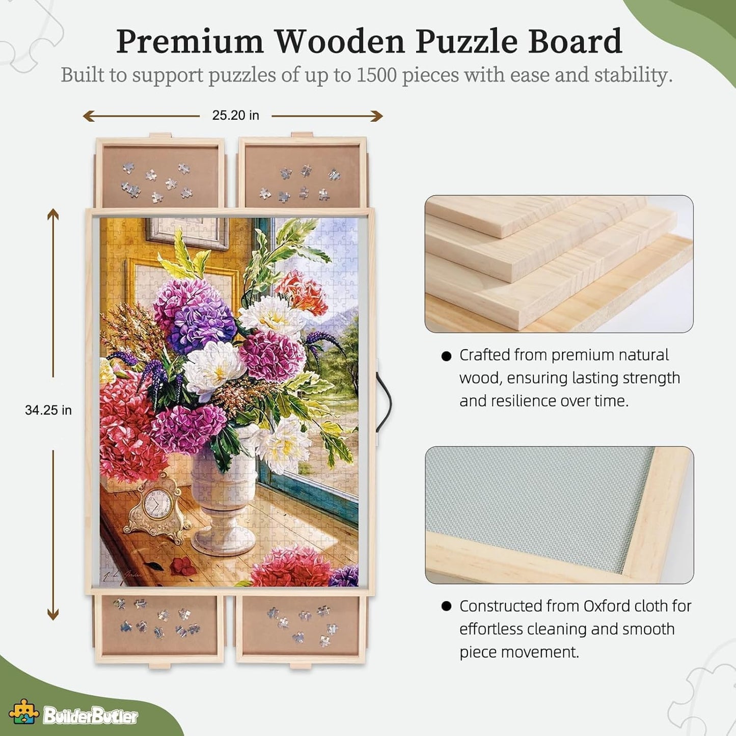 1500 Pieces 2-in-1 Tilting & Rotating Puzzle Board, Portable Puzzle Table with 4 Drawers Cover,34.25" x 25.2"