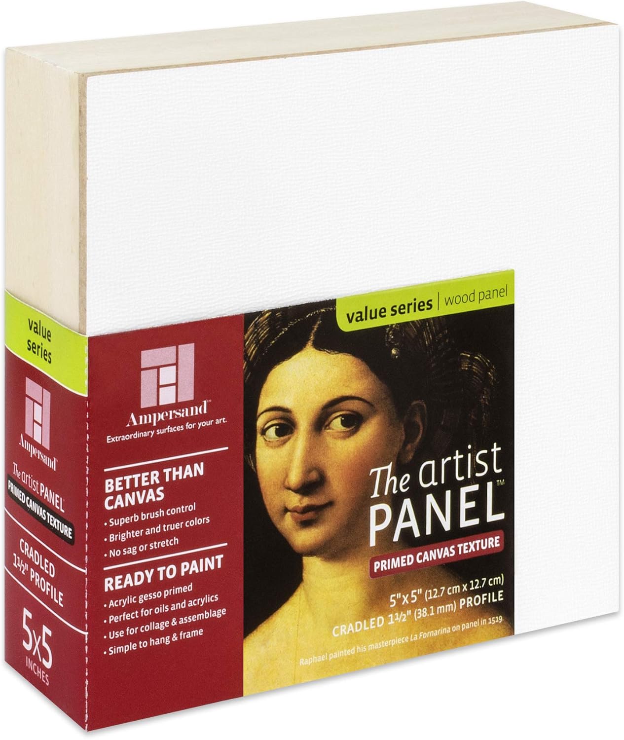 Ampersand Art Supply Wood Gesso Art Painting Panel: Canvas Texture, 1.5 Inch Cradle, 5" x 5"