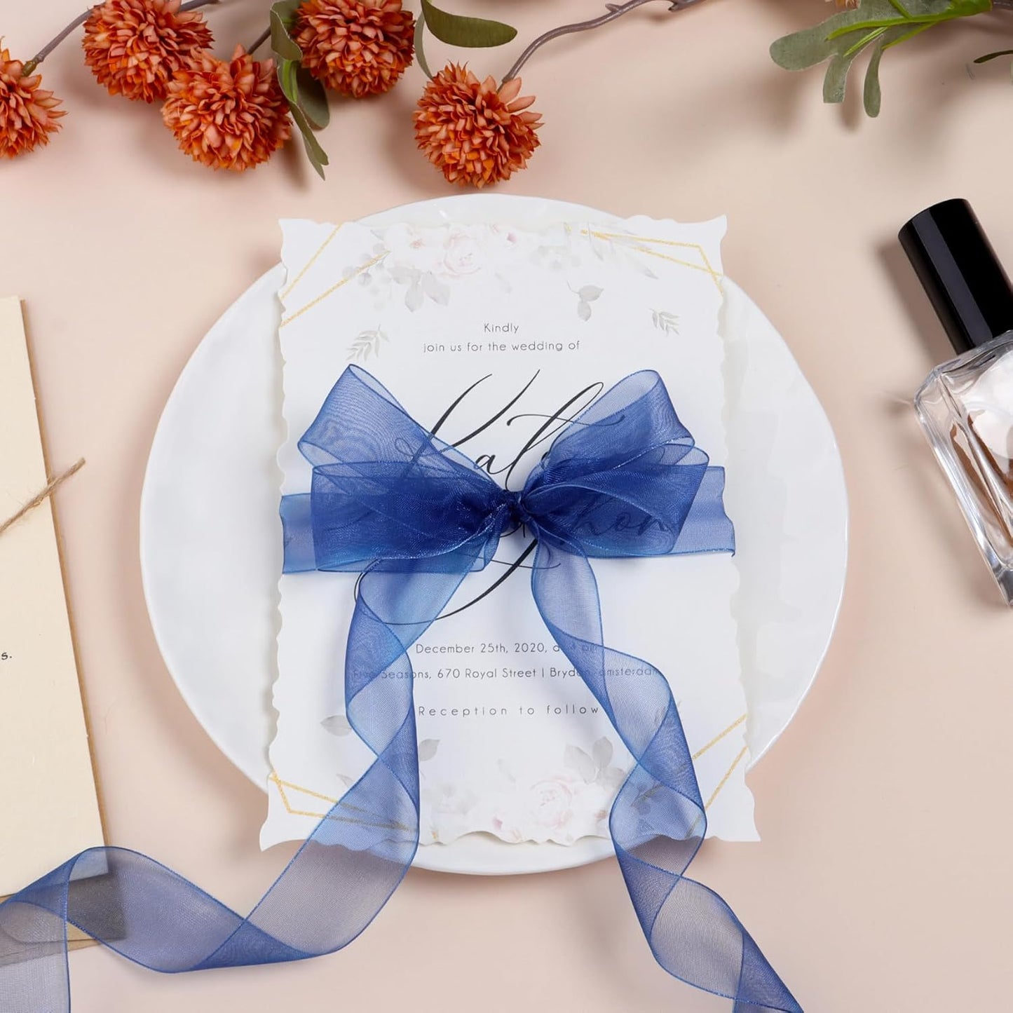 Ribbon for Gift Wrapping 3/4 inch Blue Sheer Organza Ribbon for Flower Bouquet Tulle Thin Chiffon Ribbons for Wedding Invitations Christmas Halloween Presents Decorations Crafts 50 Yards