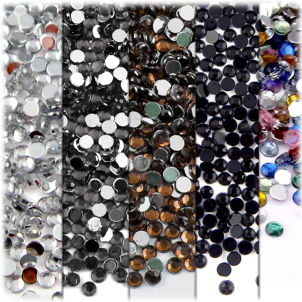 The Crafts Outlet 5-PK Set (7,200-Piece), Round 3mm Rhinestones, Flatback, Red Tones