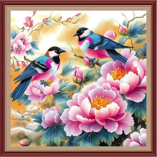 DMCXART Counted Cross Stitch Kits for Adults Needlepoint Kits Unprinted Cross Stitching Embroidery Kit 11CT Cross Stitch Supplies-Couple Bird Flowers 18x18 inch