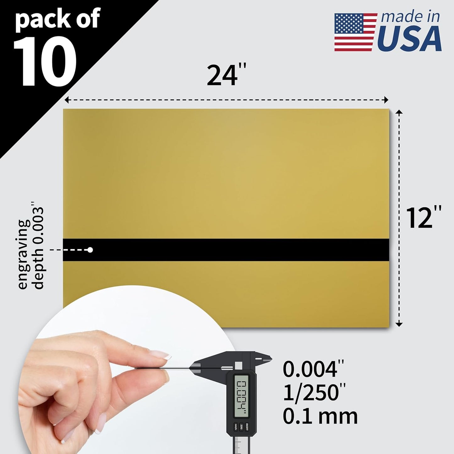 Trotec TroLase Lights | 24"x12"x1/250"(0.1mm thick) | Adhesive-Backed Flexible Laser Engraving Sheet/Film for Decal & Label | Double Color Plastic Sheet for Engraving | Smooth Gold/Black | 10pcs