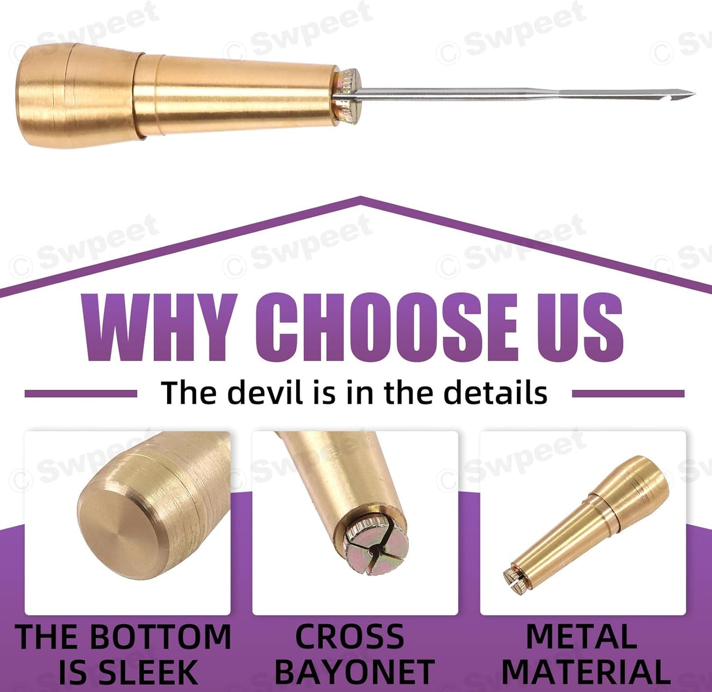 Swpeet 19Pcs Portable Canvas Leather Sewing Awl and Needle Kit With Nylon Waxed Cord Thread Thimble Assortment, Copper Handle Tools for Leather, Shoe and Repair