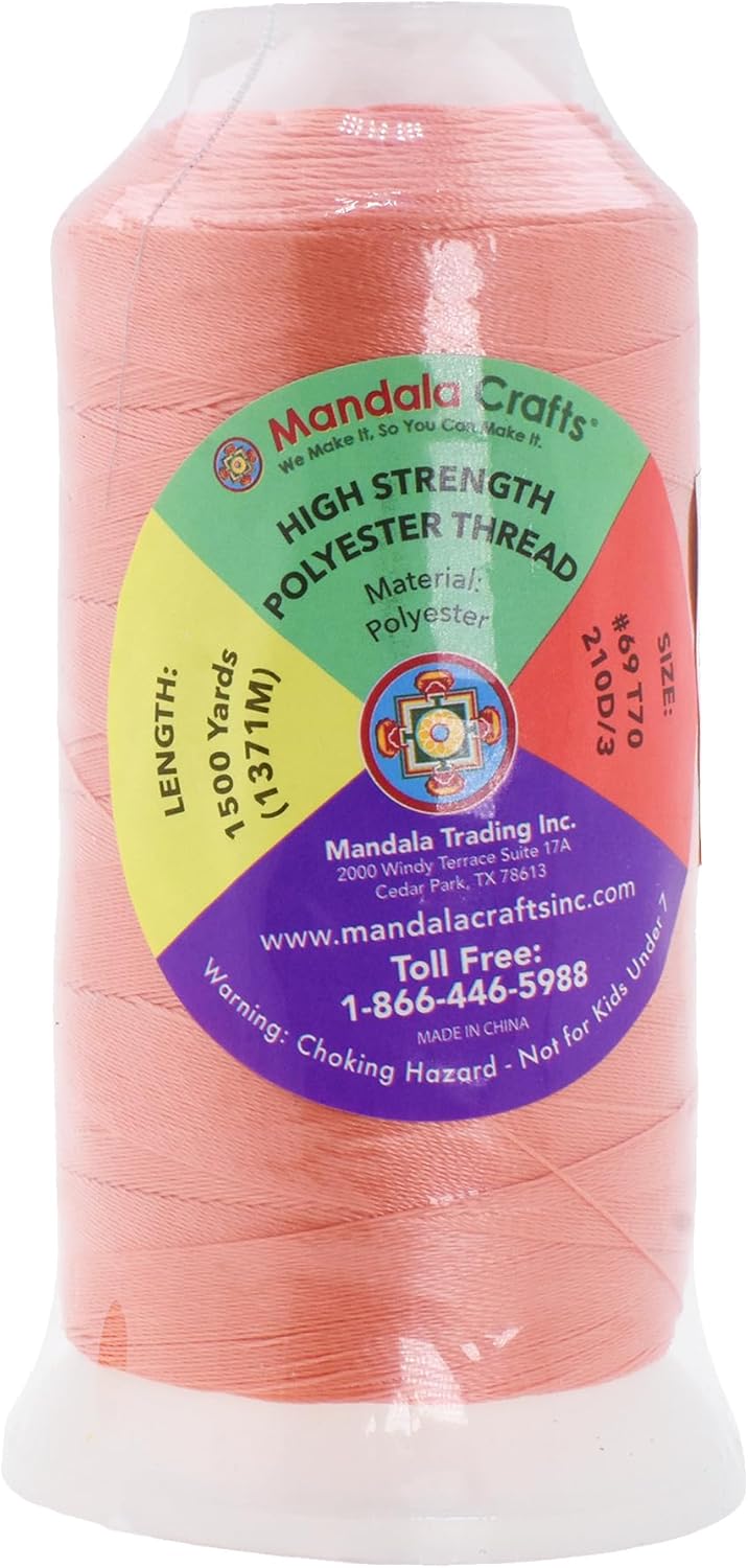 Mandala Crafts Blush Heavy Duty Thread -1500 Yds Tex 70 Thread for Sewing Drapery Jeans Leather Hair - Bonded Polyester Thread Outdoor Marine Upholstery Threads