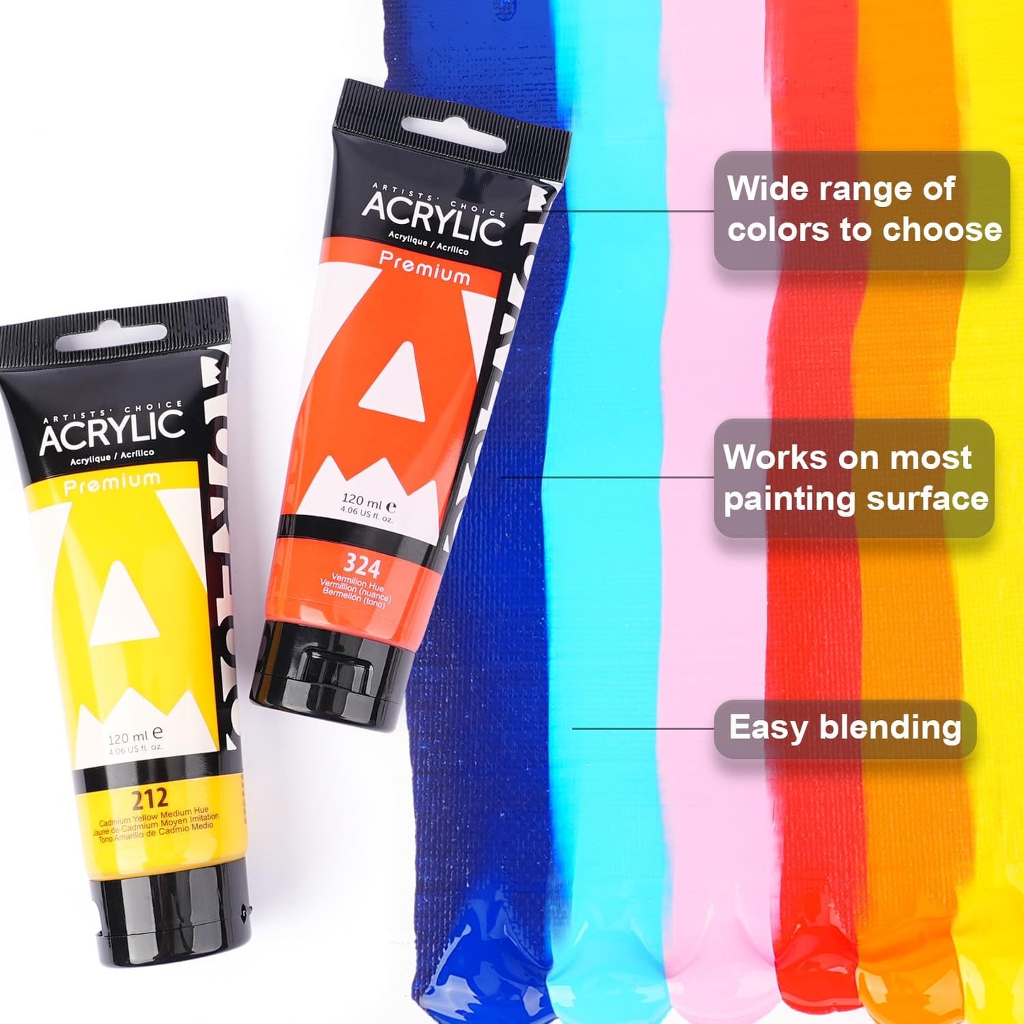 AUREUO Cadmium Yellow Medium Hue Acrylic Paint, 4 Fl Oz / 120ml Single Tube, Rich Pigment Art Craft Paints for Canvas, Rocks, Wood, Ceramic, Fabric