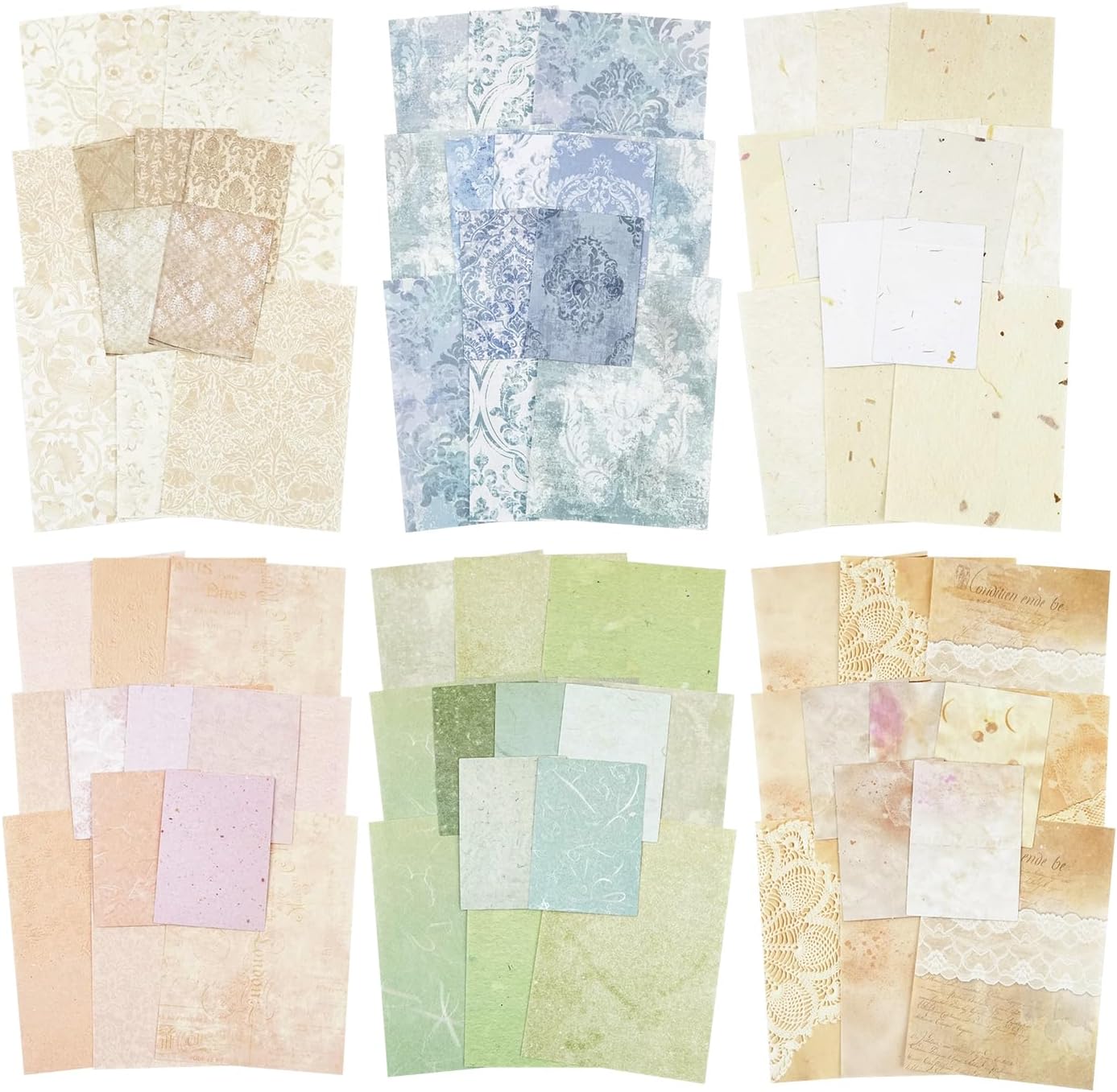 Vintage Floral Scrapbook Paper Set, 150 PCS Textured Craft Paper Kit with Glue Tape for Journaling, Scrapbooking, DIY Crafts, and Art Supplies