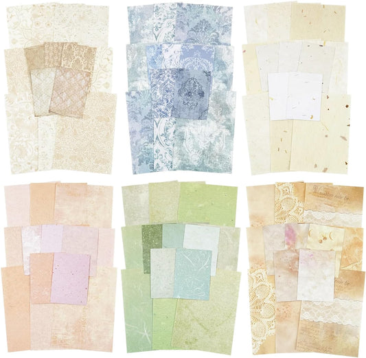 Vintage Floral Scrapbook Paper Set, 150 PCS Textured Craft Paper Kit with Glue Tape for Journaling, Scrapbooking, DIY Crafts, and Art Supplies