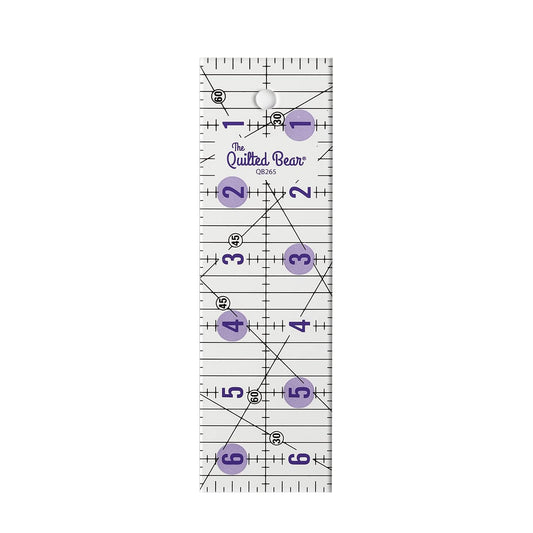 The Quilted Bear Quilting Rulers - Transparent Acrylic Non Slip Quilting, Patchwork & Sewing Ruler with Clear Black Lines & 30, 45 & 60 Degree Angles for Perfect Accuracy & Precision (2" x 6.5")