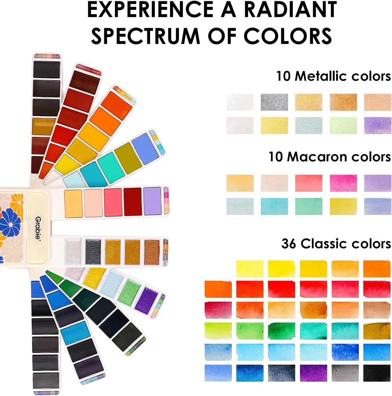 Grabie Watercolor Paint Set, 56 Colors Handheld Watercolor Set of Water Brush Pen, Palette and Removable Sponge, Portable Watercolor Paint for Artist Beginner and Professional