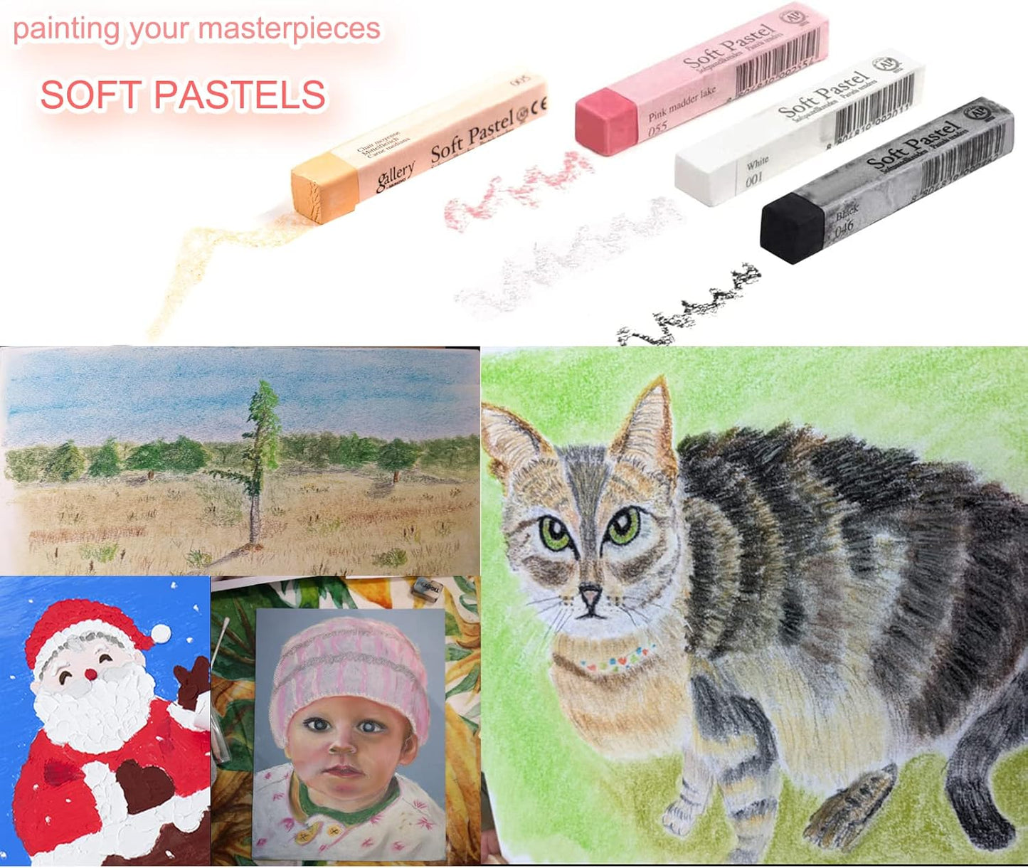 6pcs Square Black Soft Pastel Set, Professional Artist's Sketching Chalk Pastels Sticks Oil Painting Kit Art Crayons Non Toxic Individual Color Drawing Soft Pastels for Artist,Beginner