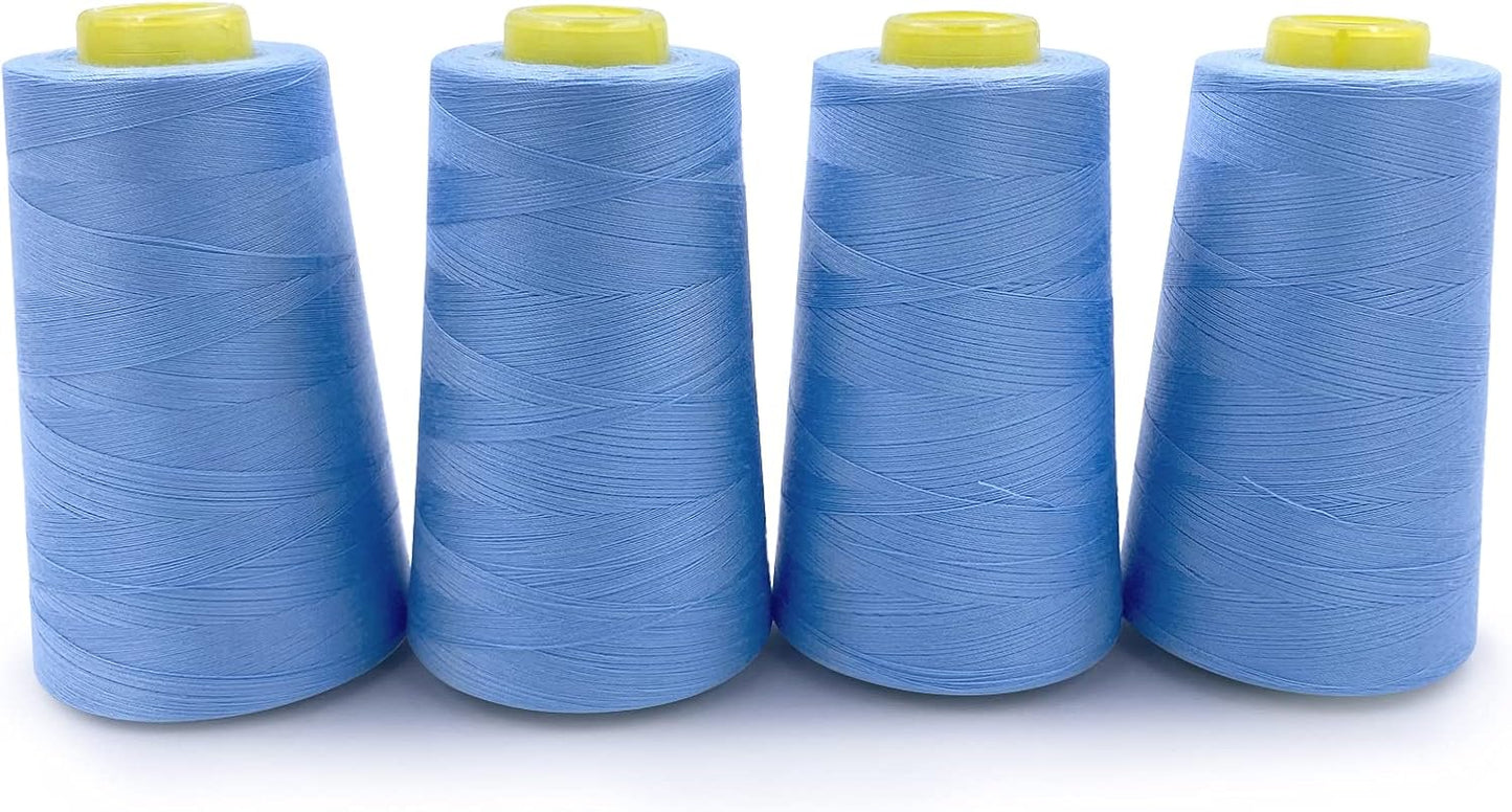Tortoise 4 Cones of 3000 Yards Each Spool Thread for All Purpose, Quilting, Serger, Overlock Sewing Machines - 100% Polyester - Sky Blue