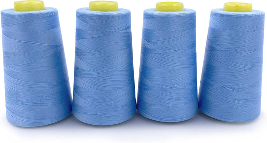 Tortoise 4 Cones of 3000 Yards Each Spool Thread for All Purpose, Quilting, Serger, Overlock Sewing Machines - 100% Polyester - Sky Blue