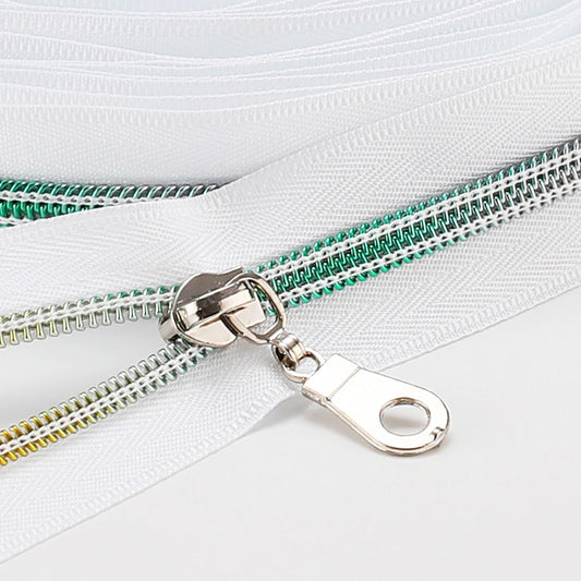 Sawoake 10 Yards Bulk Zipper(#5), White Nylon Coil Zipper with Colorful Teeth by The Yards, Replacement Sewing Zipper with 10PCS Zipper Sliders for DIY Sewing Craft Bags(#5 Colorful White)