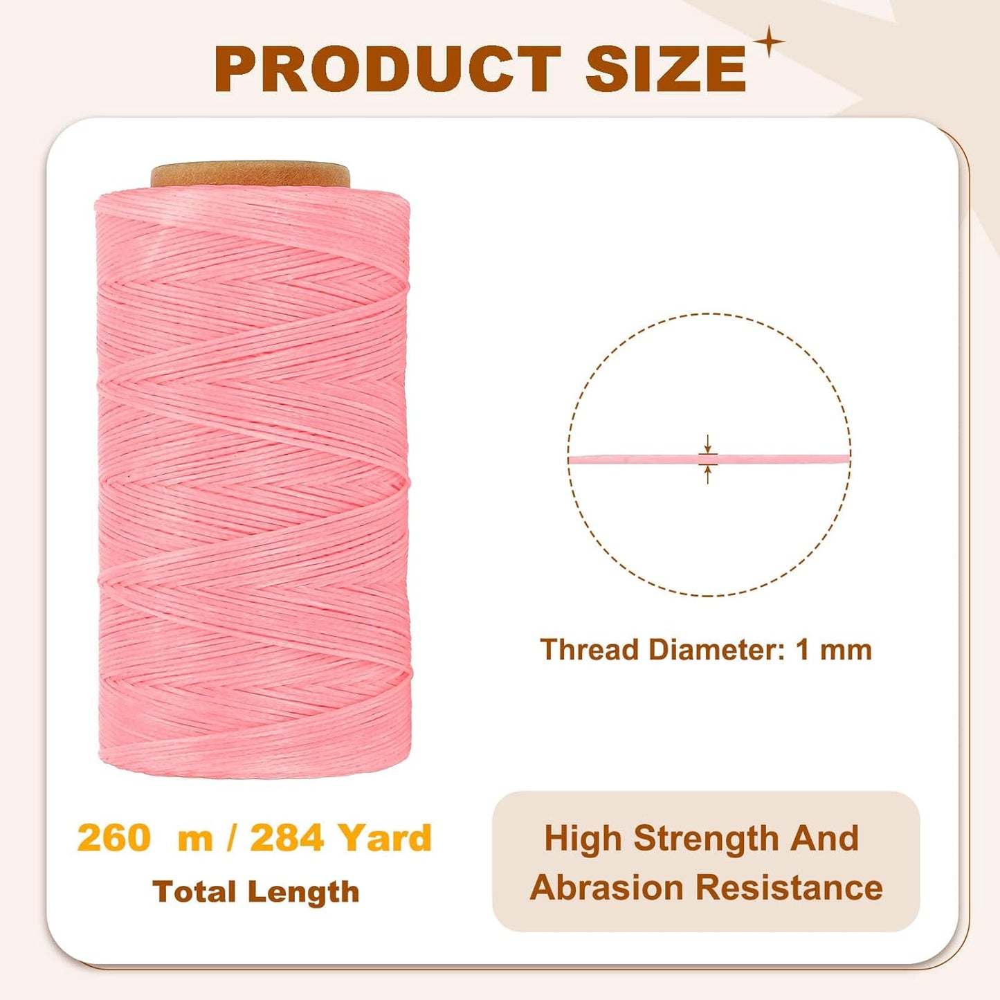 PATIKIL 284 Yard Flat Waxed Thread 150D 1mm Leather Sewing Cord for Repairing Shoes Bags Wallets Jewelry Making DIY Leather Craft, Pink