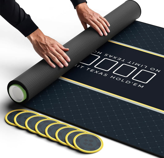 Newverest Poker Table Top 70" x 35", Texas Hold'em Poker Mat for Home Game Nights Up to 10 Players, Casino| Poker Topper Cloth for Tables in Zipper Storage Bag with 8 Coasters in Poker Gift-Ready Box