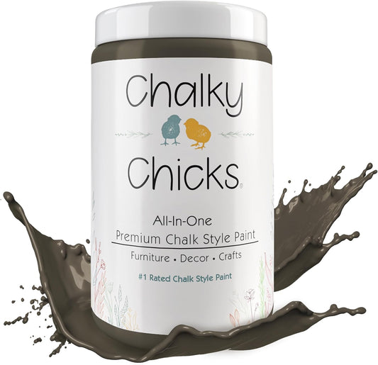 Chalky Chicks All-in-One Chalk Paint for Furniture or Cabinet - 32 Fl Oz - Matte Finish Beachwood (Brown/Gray) for Metal, Wood Furniture Paint - No Sanding All-in-One for Home Decor & Crafts, USA Made