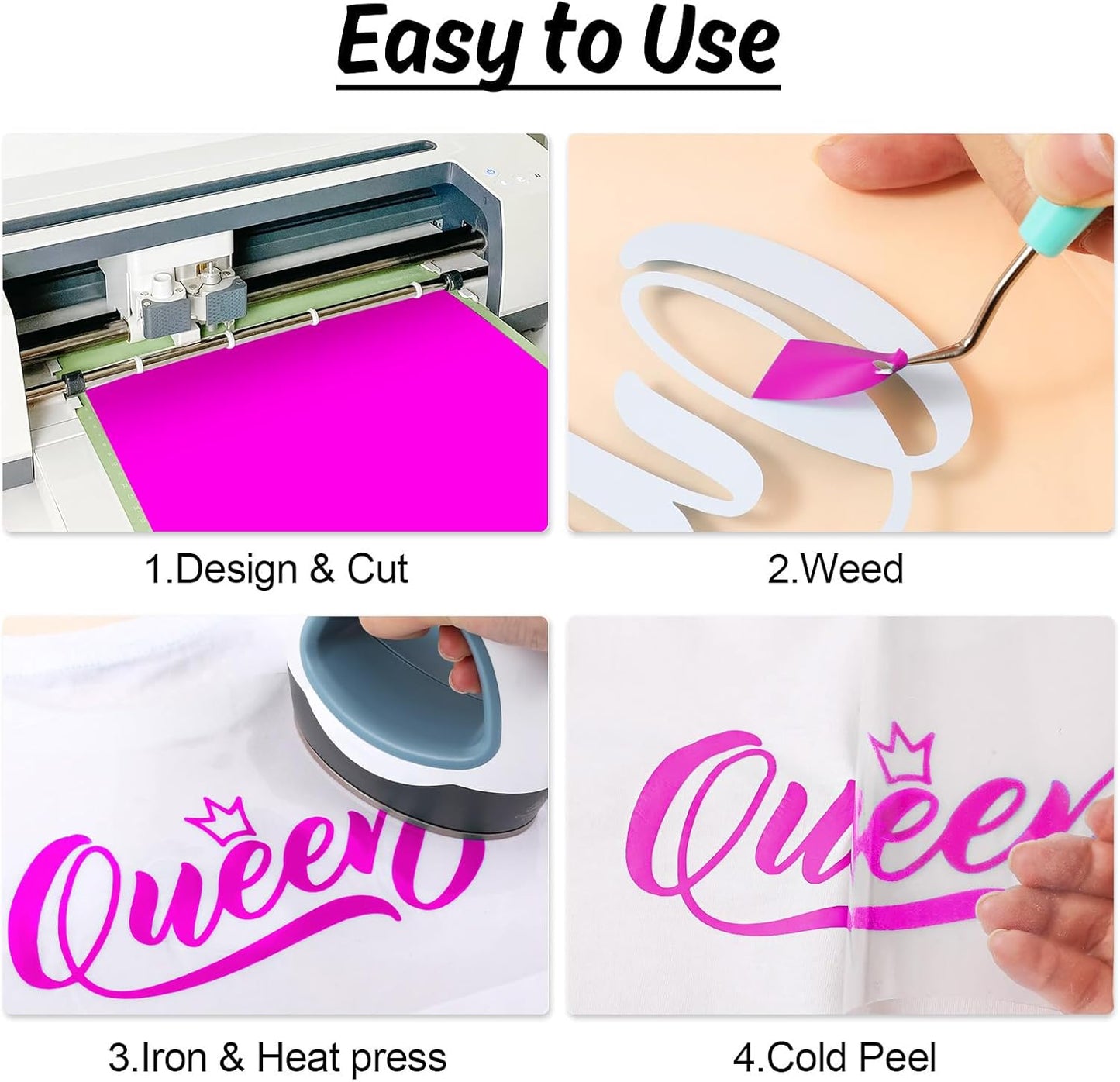 HTVRONT HTV Vinyl Rolls Heat Transfer Vinyl - 12" x 5ft Magenta HTV Vinyl for Shirts, Iron on Vinyl for All Cutter Machine - Easy to Cut