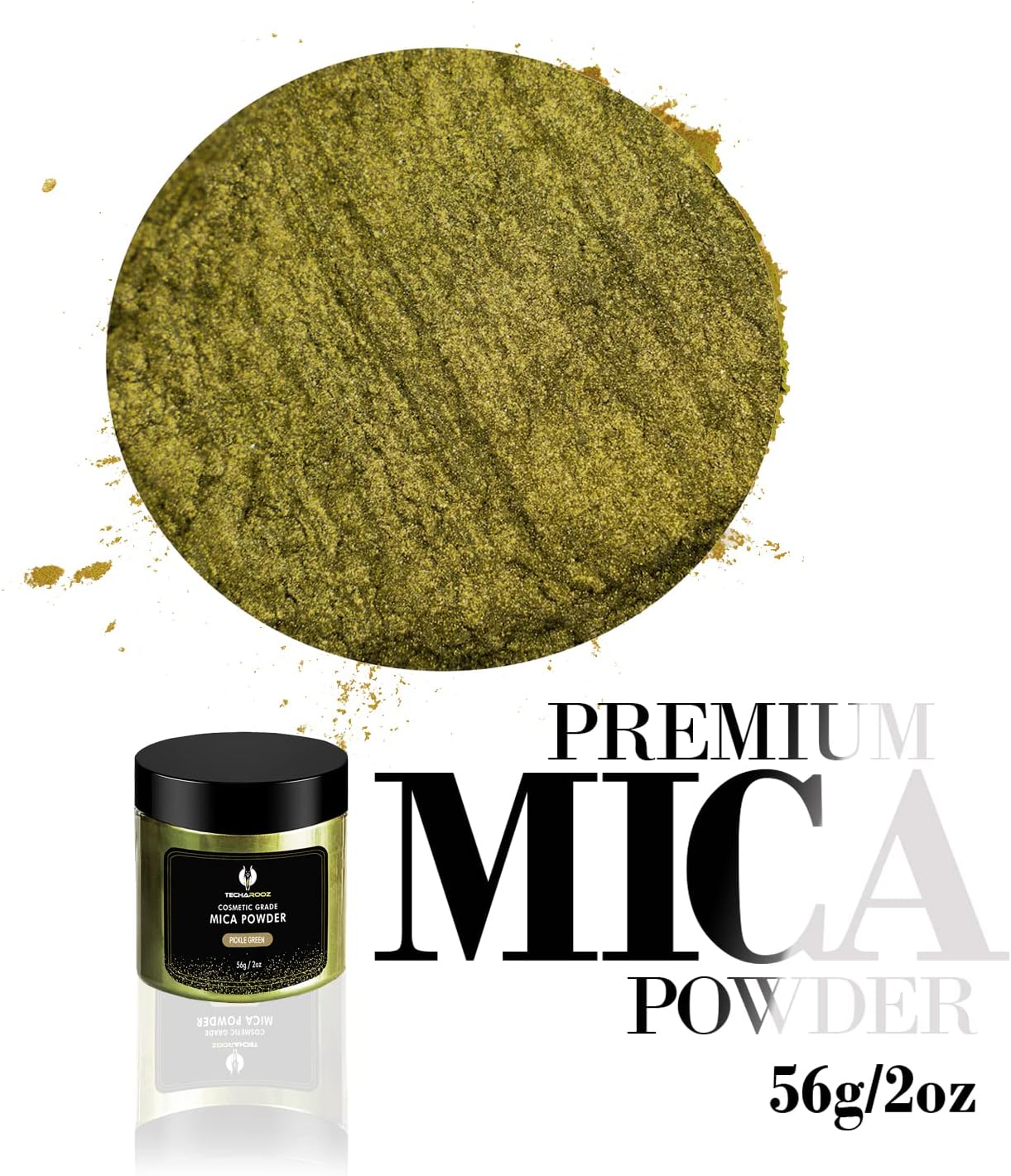 Pickle Green Mica Powder for Epoxy Resin 56g / 2oz. Jar - Techarooz 2 Tone Resin Dye Color Pigment Powder for Lip Gloss, Nails, Colorant for Slime Bath Bombs Soap Making & Polymer Clay