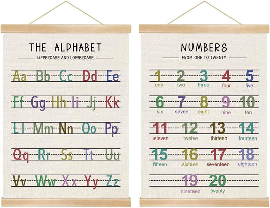 Alphabet and Numbers Wall Chart Set of 2 ,Kids Educational Posters,ABC and 1-20 Number Learning Banners for Toddlers, Preschool Classroom, Nursery, Playroom Decor 14 x 18.5 Inch(Colorful)