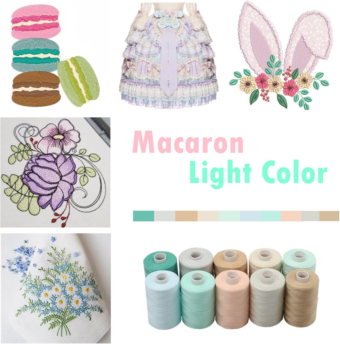 Simthread All Purposes Sewing Thread, 10 Spool Assorted Macaron Series 1000 Yards Each Bobbin Polyester Thread for Sewing, Handy Polyester Sewing Threads for Sewing Machine - (Macaron Color Series)