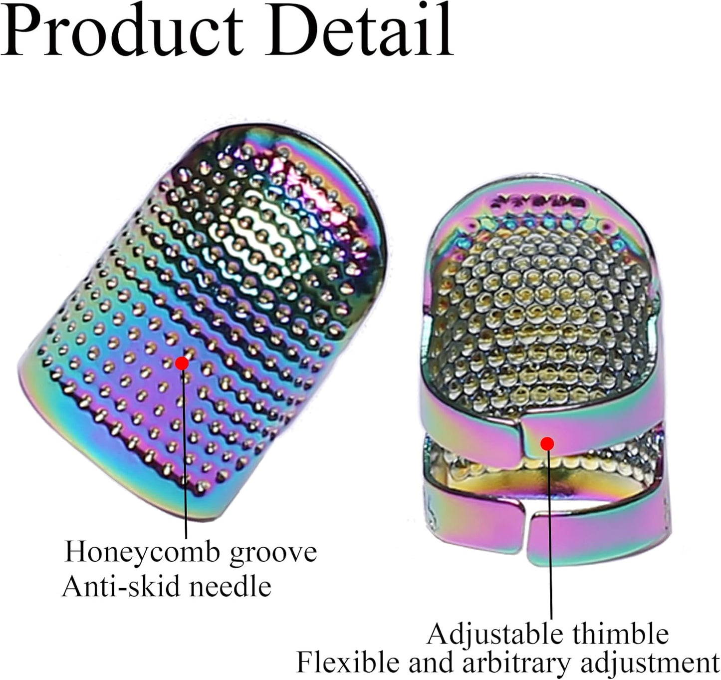 J.CARP 4Pcs Sewing Thimble, Metal Dazzle Color Sewing Thimble Finger Protector, Adjustable Finger Shield Ring Fingertip Thimble Sewing Quilting Craft, Accessories DIY Sewing Tools (2 Sizes, S/M)