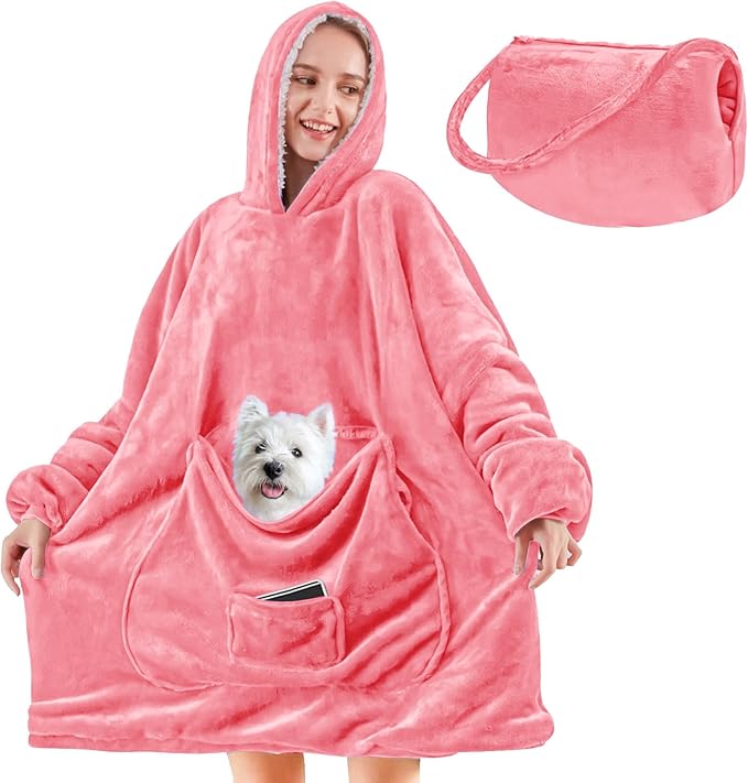 yescool Wearable Blanket Hoodie, Flannel Sherpa Fleece Blanket Sweatshirt for Adults Women Men,One Size Fits All