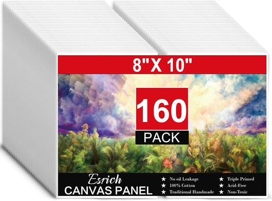 ESRICH Canvases for Painting 8x10, 160 Pack Canvas Boards for Painting Cotton Primed Acid Free Blank Canvas Panels for Oil Paint, Watercolor, Acrylic Paint, Gouache and Tempera.