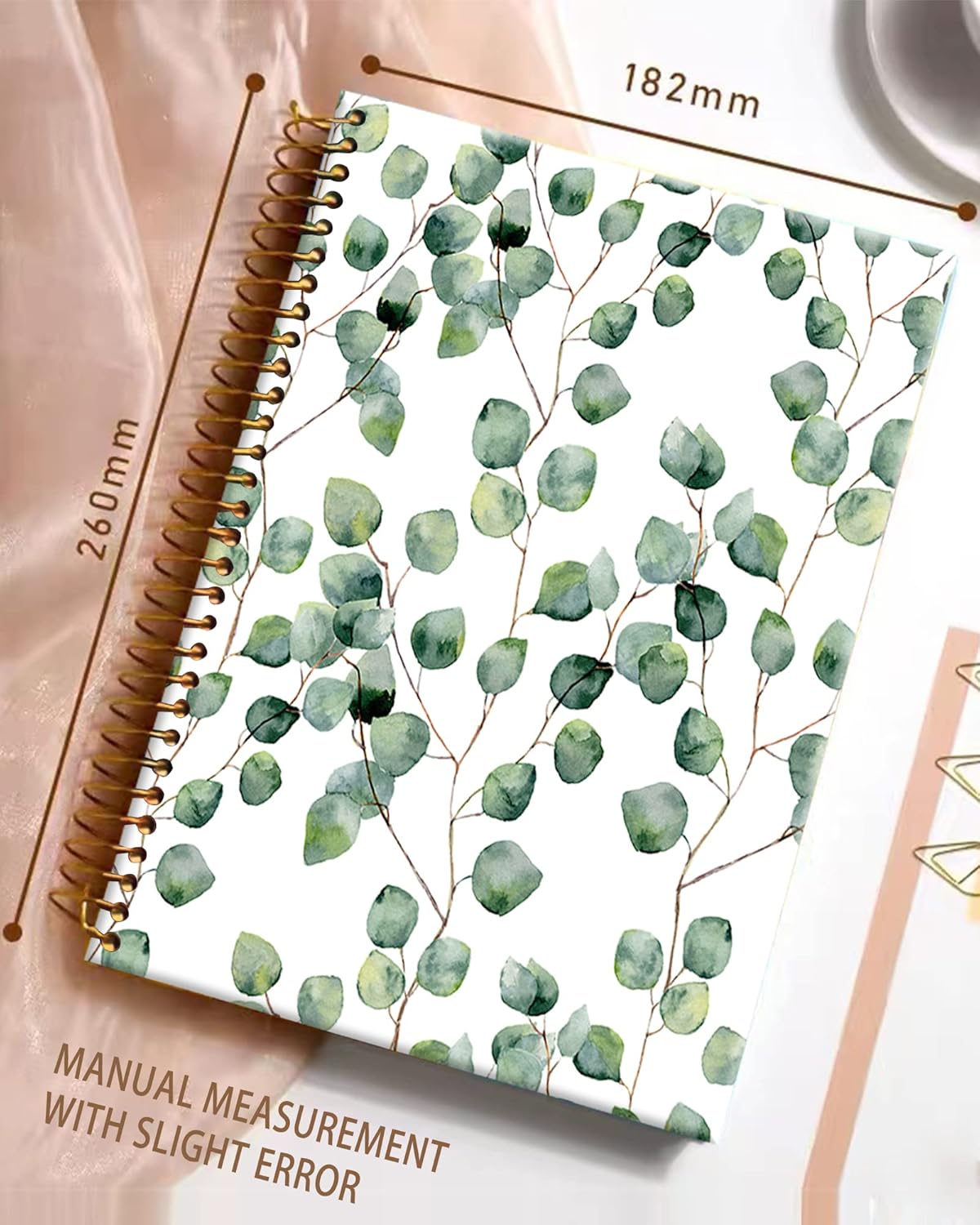 iampanda Spiral Journal Notebook,Floral Design Strong TwinWire Binding with Premium Paper for Girl Women,60 Sheets A5 College Ruled NotebookJournal,Perfect for School Office Home Gifts,Green Leaves
