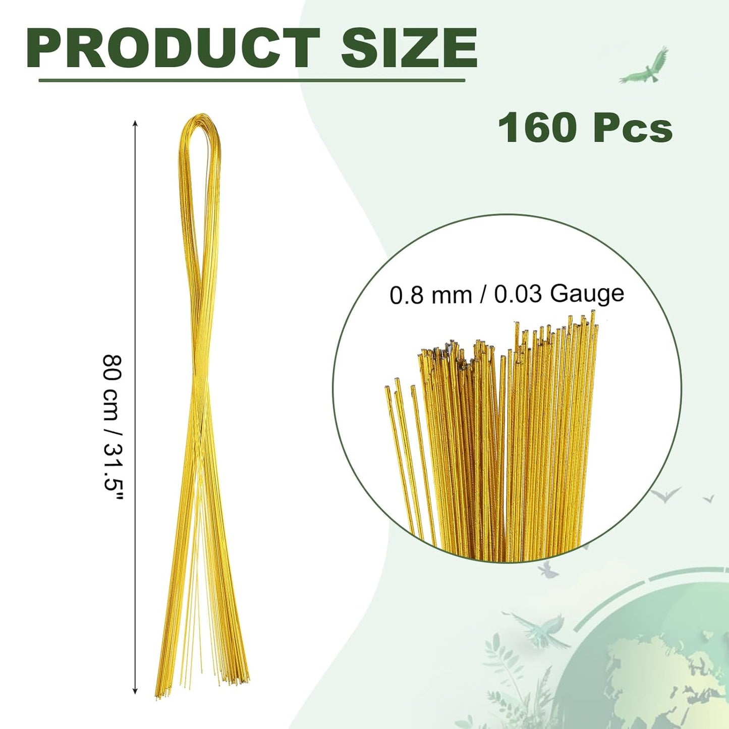 PATIKIL 32 Inch 22 Gauge Floral Stem Wire, 4 Pack/160 Pieces Bouquet Stem Paper Wrapped for DIY Crafts Flower Arrangements, Gold Tone
