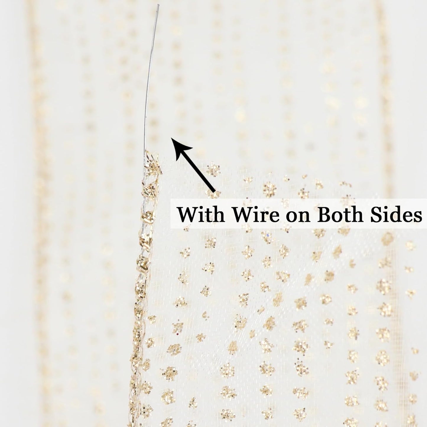 MEEDEE Champagne Gold Wired Ribbon - 2.5 Inch Horizontal Stripes Polka Dot Christmas Ribbon Organza Sheer Glitter - 25 Yards for Christmas Tree, Wreath Bow