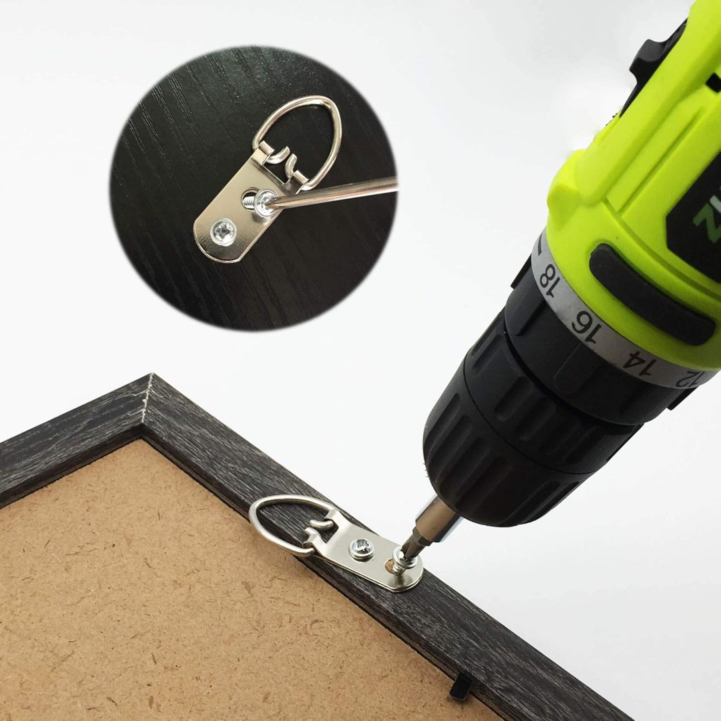 20 Pack D-Ring Steel Picture Hangers Heavy Duty with Screws Picture Frames Double Holes Clasp Picture Hang Solutions, for Hanging Clock Paintings Artwork Picture Frame Hook Photos Mirrors