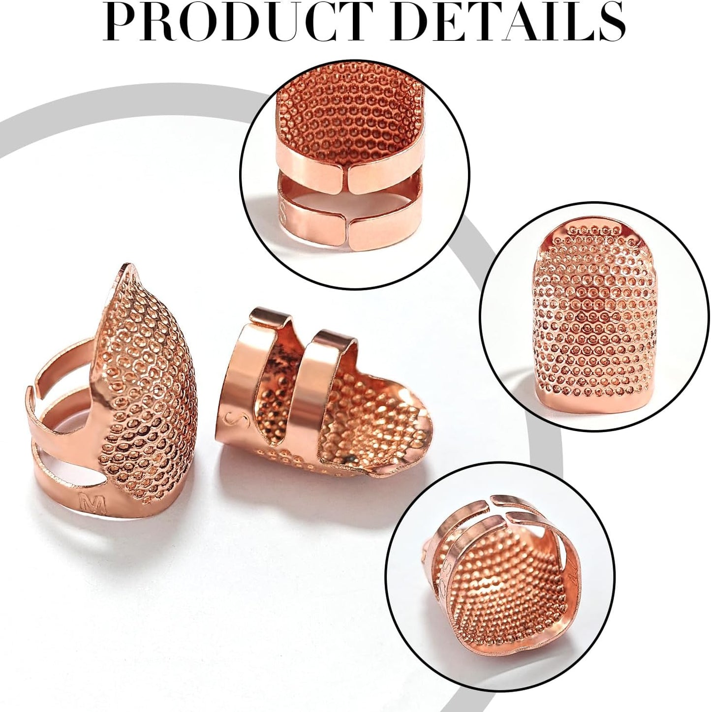 FR 4 Pack (2 Sizes, S/M) Sewing Thimble Finger Protector, Adjustable Finger Metal Shield Protector Pin Needles Sewing Quilting Craft Accessories DIY Sewing Tools Needlework Rose Gold