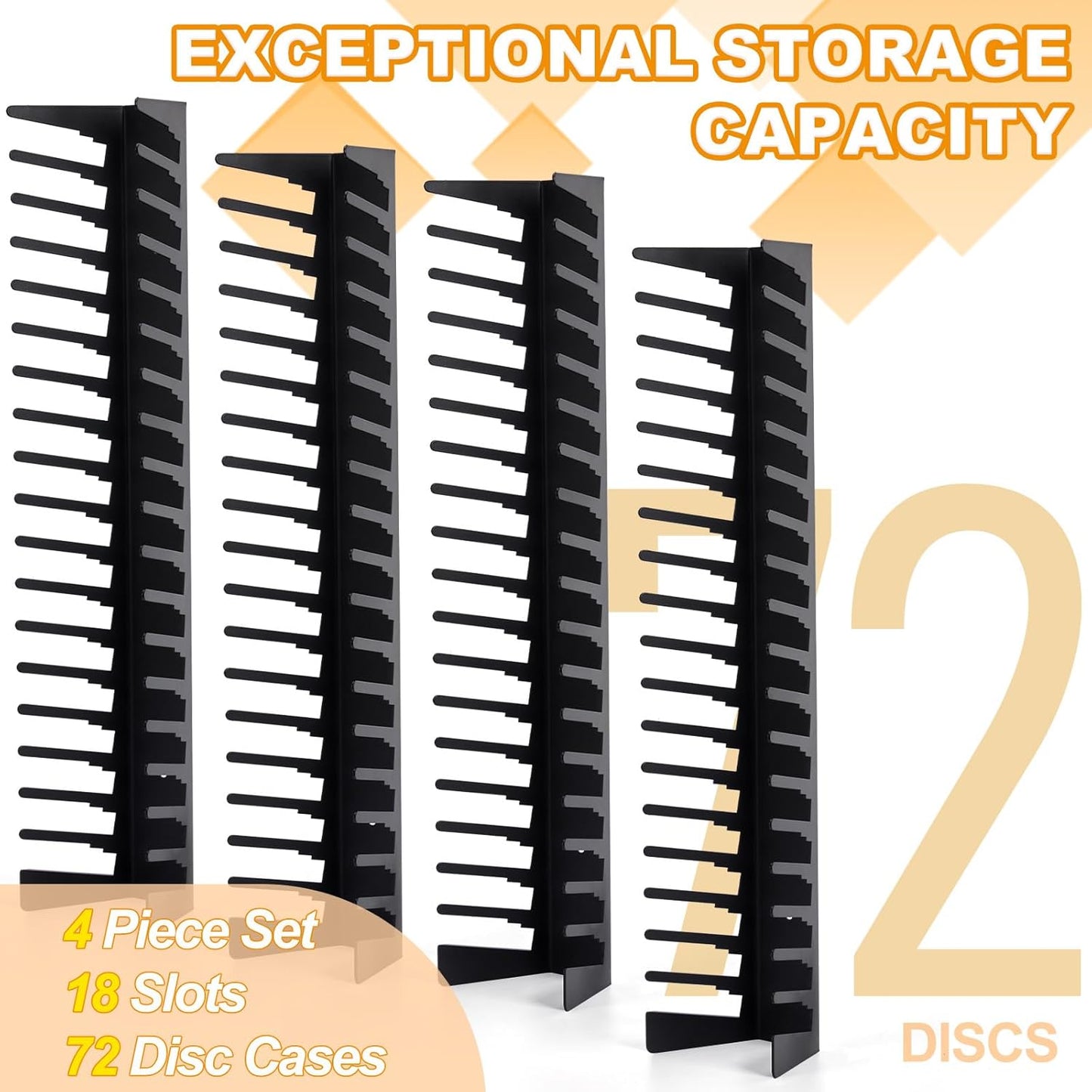 4 Pack Video Game Case Storage Wall Mount - Holds Up to 72 Disc Boxes,Metal Wall Mounted Game Case Holder for PS,DVD,Xbox Game Organizer