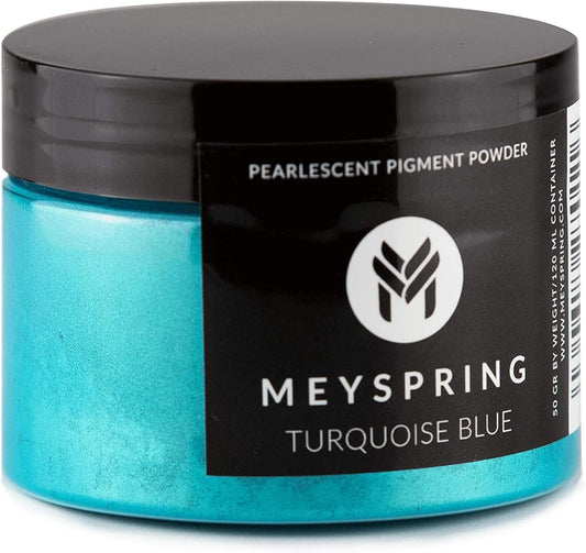 MEYSPRING Turquoise Blue Mica Powder - 50g - Epoxy Resin Color Pigment - Teal Mica Powder for Resin Ocean Art, River Tables, Woodworking - Cosmetic Grade