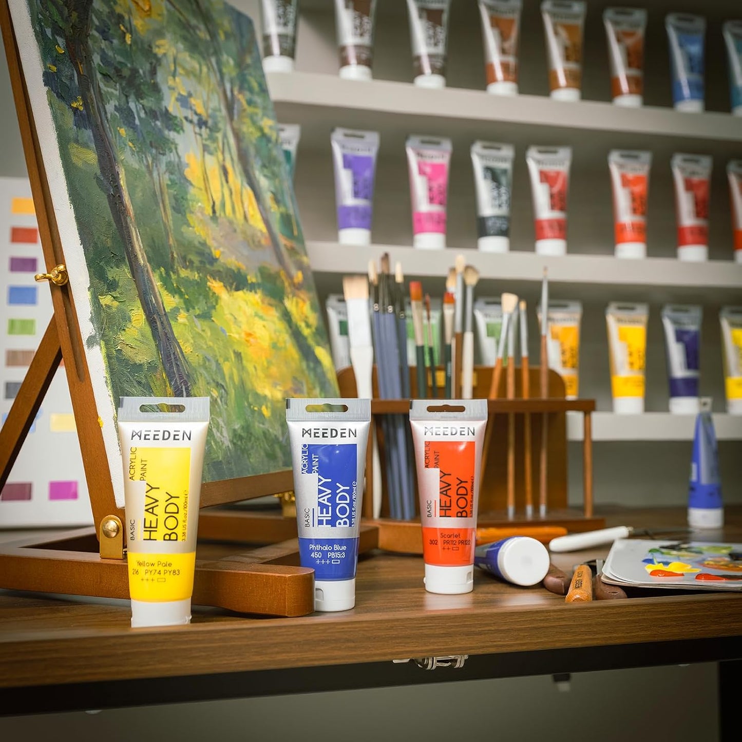 MEEDEN Acrylic Paint Yellow Green Light: 100ml/3.38oz Heavy Body Acrylic Paint Tube Bundled with Additional Titanium White Color for Art Craft Painting