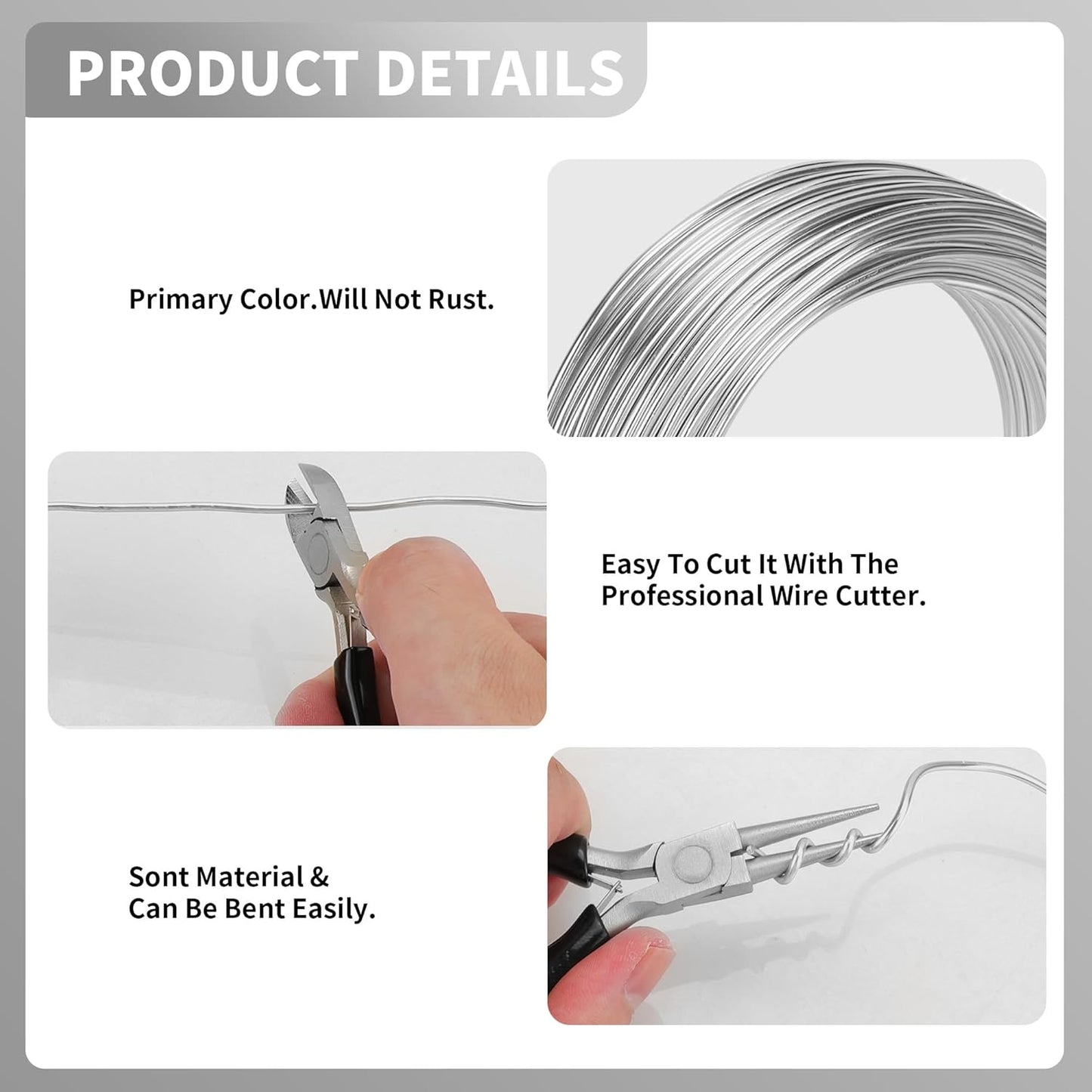 196 Feet Aluminum Wire for Sculpting, 12 Gauge Metal Bendable Wires 2 mm Thickness, Flexible Craft Aluminum Wire for Jewelry Making Beading Floral Soft DIY (Silver)