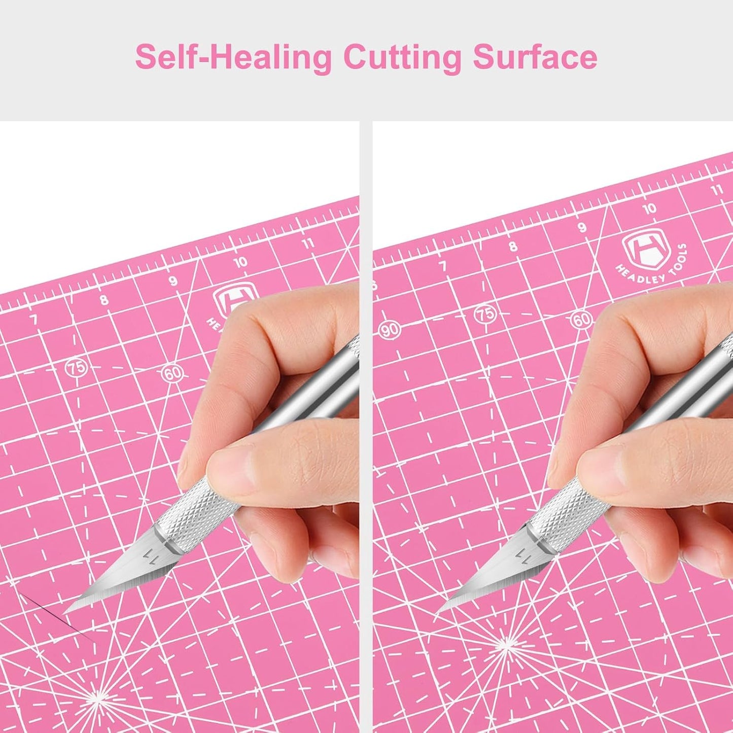 Headley Tools 17"x17" Rotating Cutting Mat, Self Healing Mat with 360-Degree Rotation & Anti-Slip Base, Sewing Board Cutting Mat Perfect for Fabric Quilting Leather Hobby Project, Pink