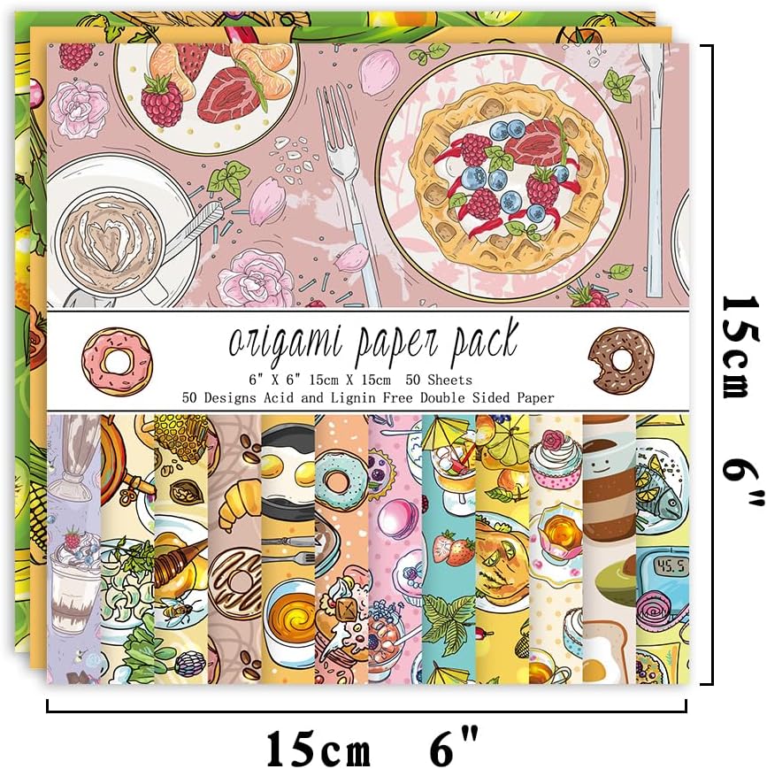 Origami Paper Kit 50 Sheets 70GSM 6 Inch Square Double Sided Color 50 Vivid Japanese Washi Chiyo Colors for Hand Crafts Origami Paper Arts Creativity.Dessert