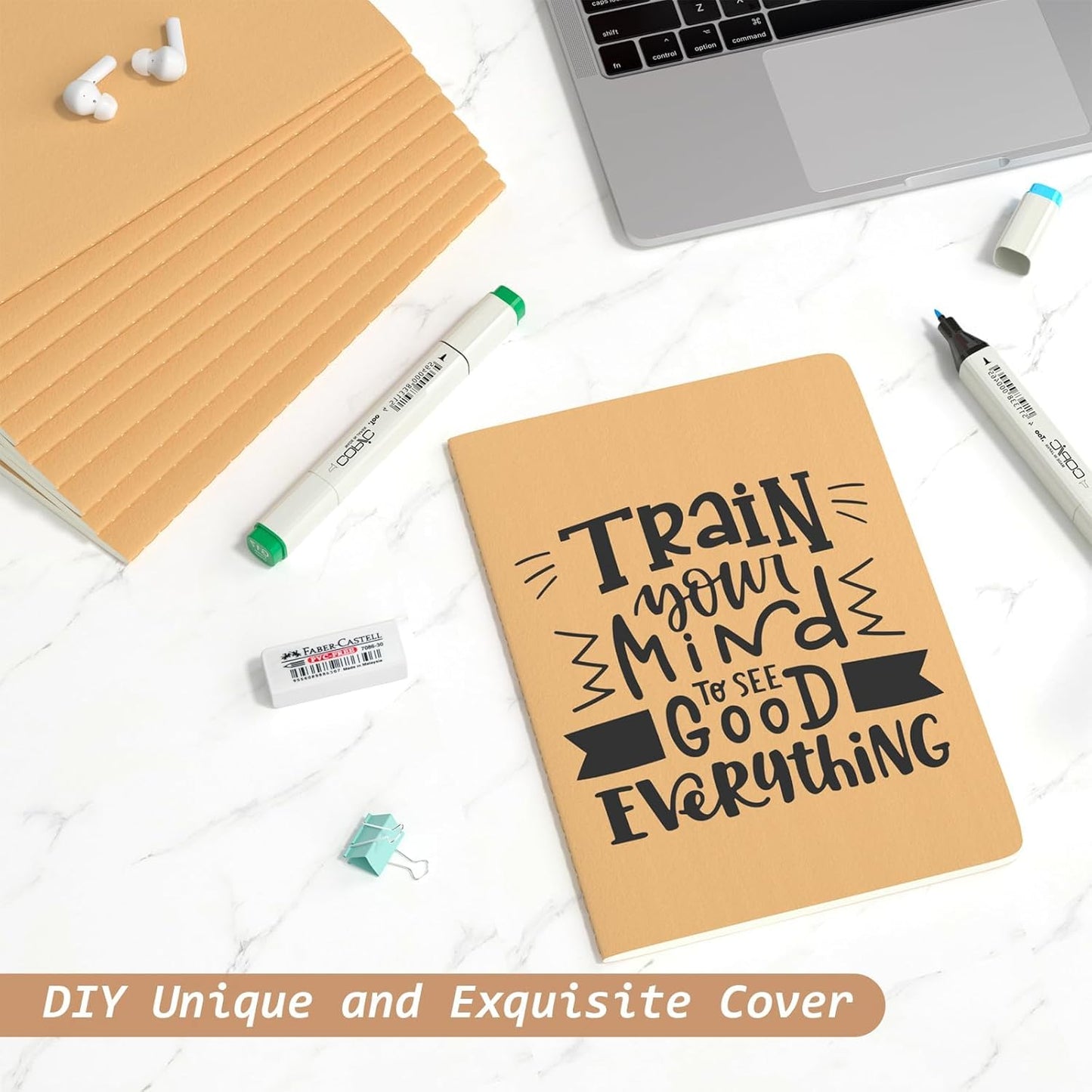 Oucaru Journaling Notebooks A5 Notebook college Blank Sketch Book 32 Pack Small Kraft Notebooks Bulk 8.3x5.5 Inches, Brown Drawing Notebook Soft Cover Steno Pads School Supplies