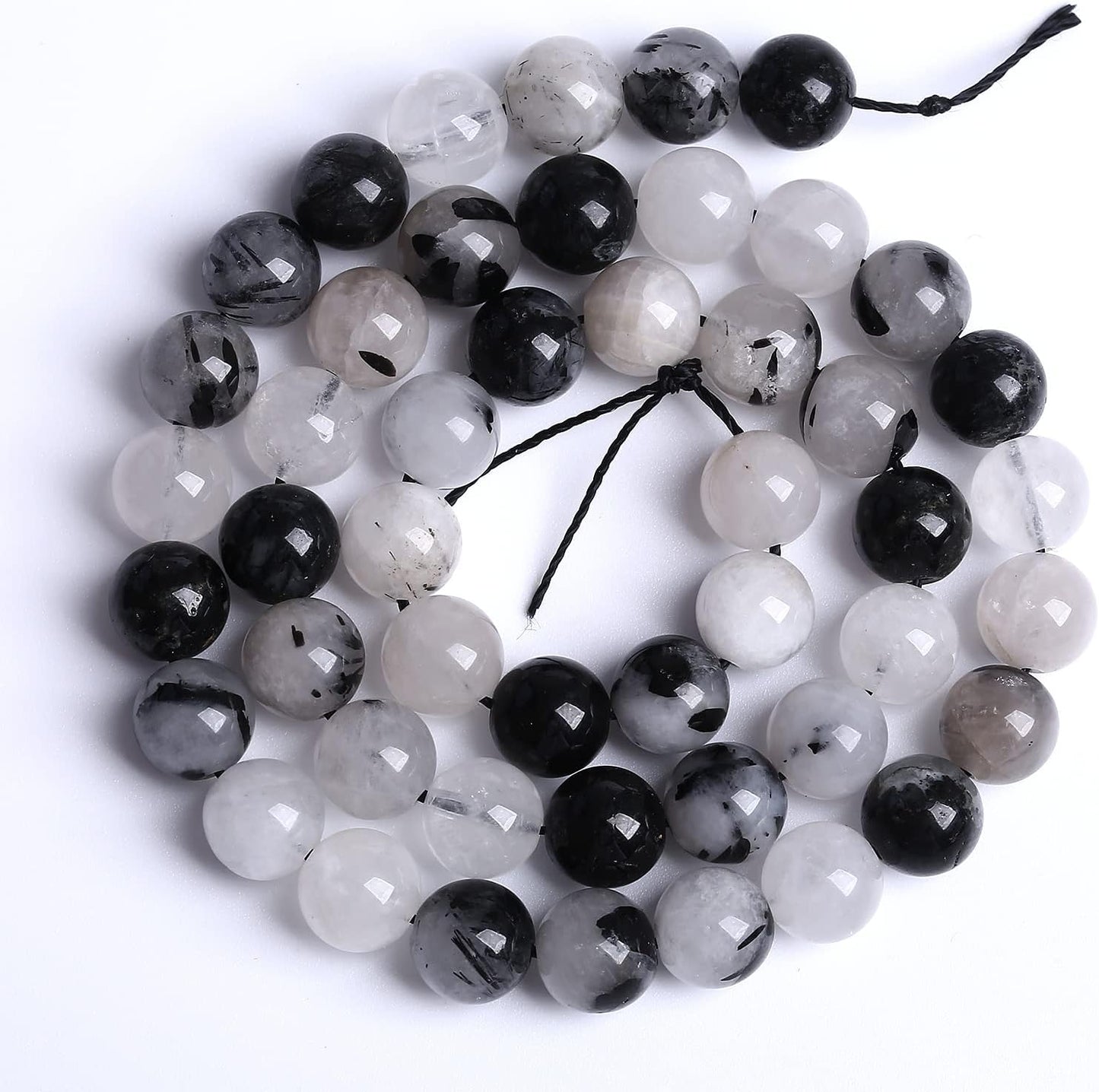 AAA Natural Black Quartz Rutilated Beads Round Loose Beads for Jewelry Making DIY Bracelet 38pcs 10mm Crystal Energy Healing Power Stone (Black Rutilated Quartz Crystal, 10mm)