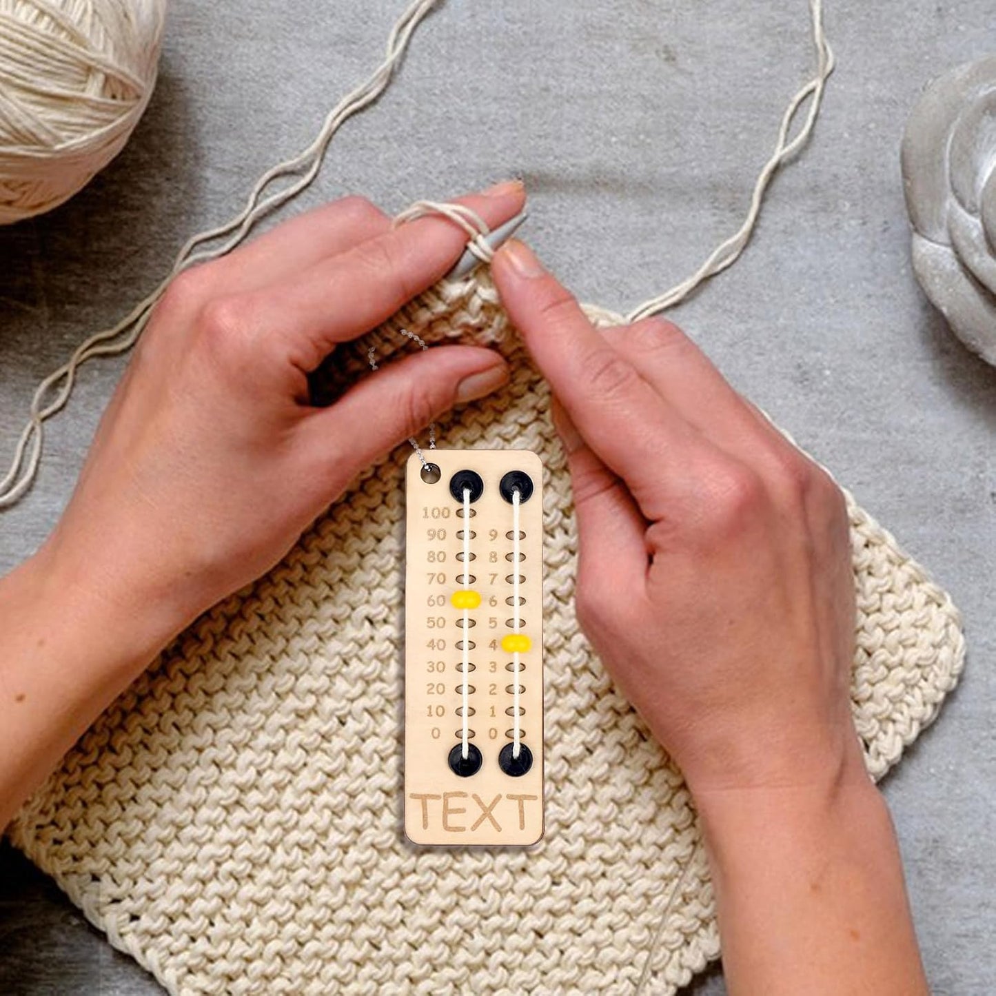 Personalized Multi-Color Beaded Wooden Sewing Row Counter with Name and Chain Knitting Tool Custom Wooden Knitting Row Counter Birthday Gift for Knitting Lovers