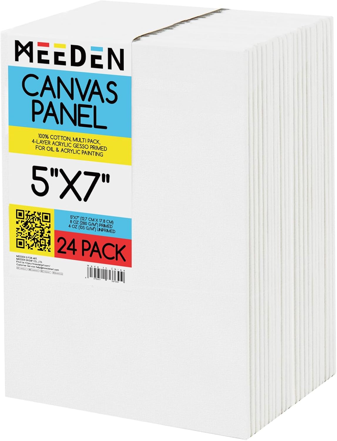 MEEDEN 24-Pack 100% Cotton Canvas Boards for Painting - 5x7'' Blank Canvas Panels for Oil & Acrylic Painting, Ready to Paint Art Supplies for Professional Artists, Students